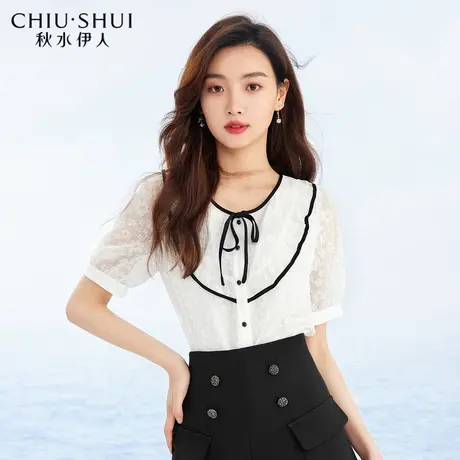 秋水伊人法式优雅上衣女2022夏装新款女装精致设计感蝴蝶结衬衫女图片