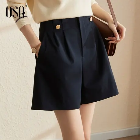 OSA欧莎黑色高腰加绒西装短裤直筒休闲阔腿裤女秋冬装2022年新款图片