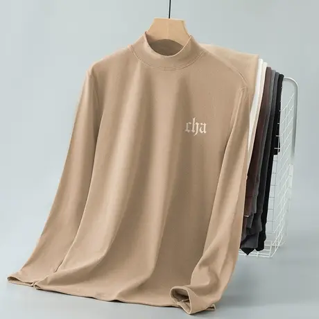 双面德绒打底衫半高领长袖t恤男潮流秋冬季加绒保暖小衫中领秋衣商品大图