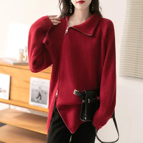 拉链毛衣女秋冬2023新款冬季加厚针织开衫设计感上衣宽松外穿内搭图片