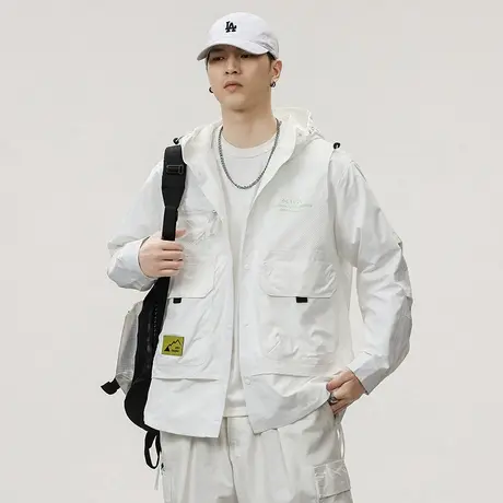 休闲工装冲锋衣百搭潮流外套秋冬款潮牌连帽户外时尚外套休闲男装图片