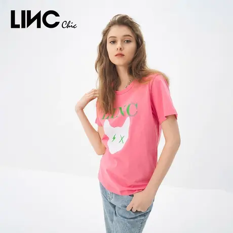 【商场同款】LINC金羽杰春夏新萌宠印花圆领短袖T恤女S212TS365图片