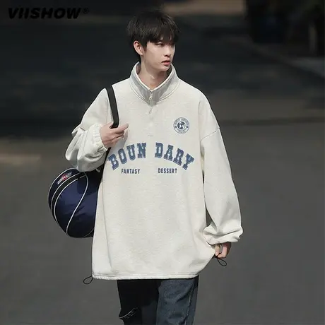 VIISHOW插肩长袖卫衣男春2024新款重磅圆领上衣美式宽松套头外套商品大图