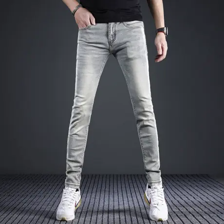 香港高端复古牛仔裤男款修身小脚2024新款春夏季弹力男士裤子潮牌商品大图