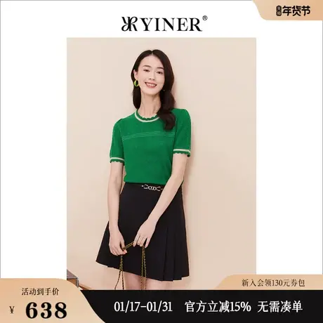 YINER音儿线上专选女装2023夏季含桑蚕丝针织衫套头圆领上衣图片