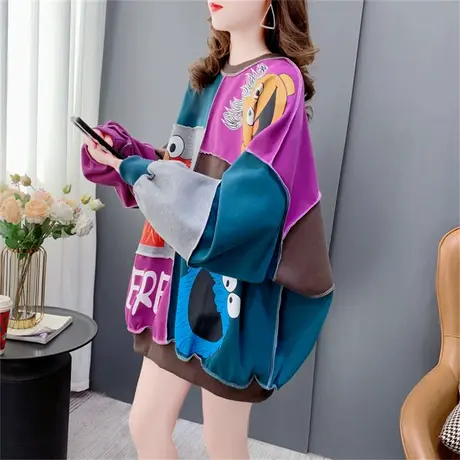 宽松慵懒风大码圆领卫衣女2023年新款春秋韩版设计感洋气减龄外套商品大图