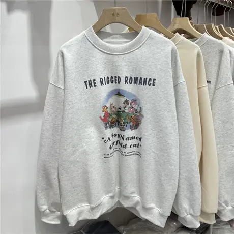 字母卡通印花圆领卫衣女2024年春季新款学院风宽松休闲套头上衣潮商品大图