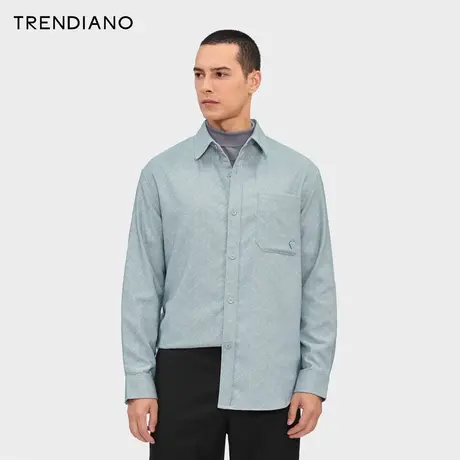 TRENDIANO暗纹提花长袖衬衫2024年春季新款时尚翻领开衫外套上衣商品大图