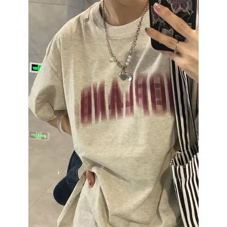 纯棉设计感幻影字母短袖t恤女夏季新款宽松小众港味chic半袖上衣图片