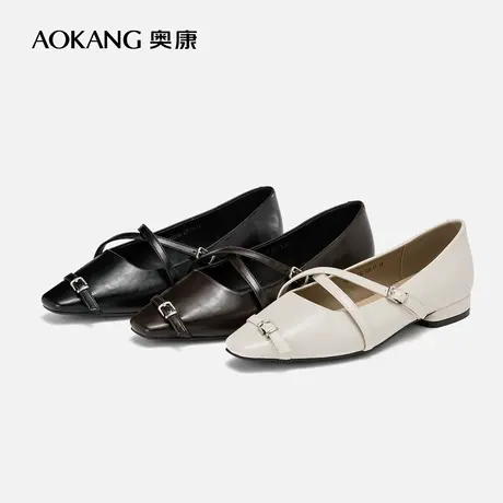 奥康女鞋 2024春季新款小众设计感交叉扣带单鞋复古乐福鞋玛丽珍商品大图