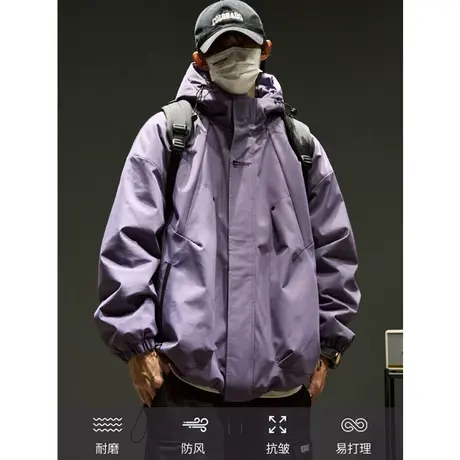 外套男春秋新款美式连帽宽松廓形机能工装冲锋衣情侣潮牌秋冬夹克商品大图