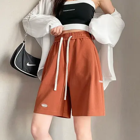 运动短裤女夏季薄款宽松高腰2024新款直筒显瘦百搭中裤阔腿五分裤商品大图