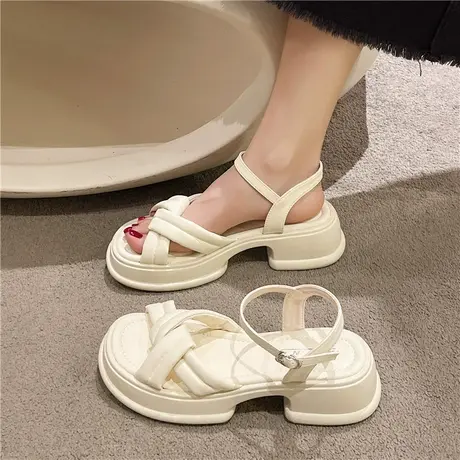 配裙子厚底凉鞋女仙女风2024年新款夏季松糕鞋法式晚风罗马鞋外穿商品大图