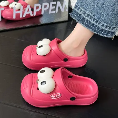 超火多巴胺洞洞鞋女夏天外穿一脚蹬2024新款爆款厚底包头半拖鞋女商品大图