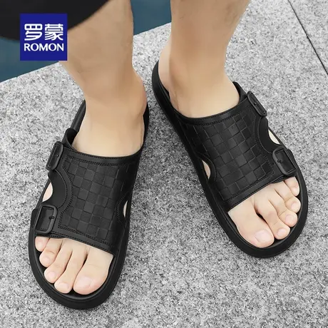 罗蒙男士时尚休闲鞋2023夏季新款舒适透气男鞋简约弹力百搭拖鞋男商品大图