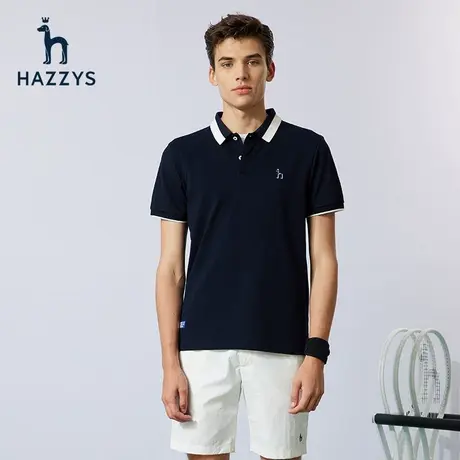 Hazzys哈吉斯夏季新款男装上衣休闲时尚POLO衫男纯色短袖潮流T恤图片