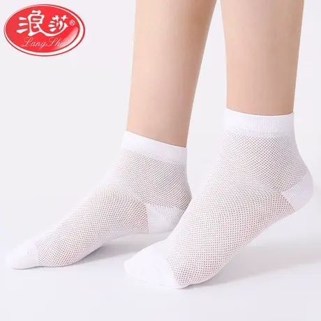 浪莎袜子女中筒袜女薄款透气夏季网眼白色短袜全棉袜女春夏天女袜商品大图