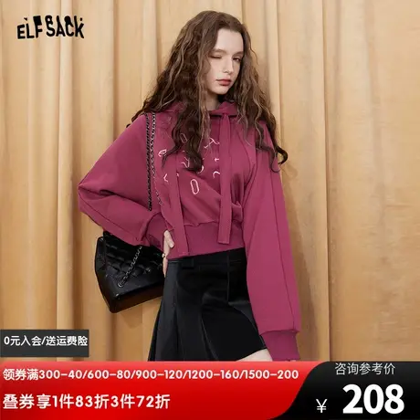 妖精的口袋短款连帽卫衣女2024春秋新款设计感短款bm风长袖上衣图片