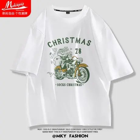 白色潮牌小众设计感短袖t恤男美式复古潮流情侣上衣夏季宽松半袖商品大图