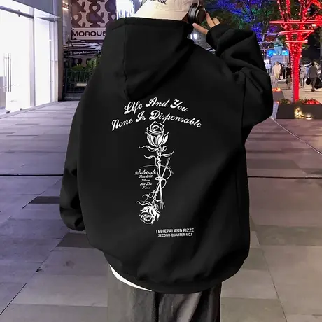 潮牌港风卫衣男春秋季连帽外套情侣装帽衫美式复古高街宽松上衣服商品大图