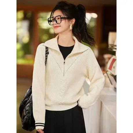 时尚气质长袖毛衣2023年秋季新款淑女温柔宽松高领显示通勤上衣图片