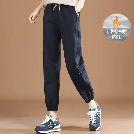 韩潮袭人松紧高腰加绒运动束脚裤女2023冬季新款哈伦休闲裤卫裤厚图片