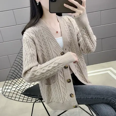 秋装女2023年新款V领宽松针织开衫长袖外套韩系爆款上衣百搭毛衣商品大图