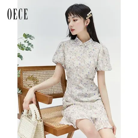 Oece复古碎花连衣裙2023春夏季新款女改良旗袍春气质裙子图片