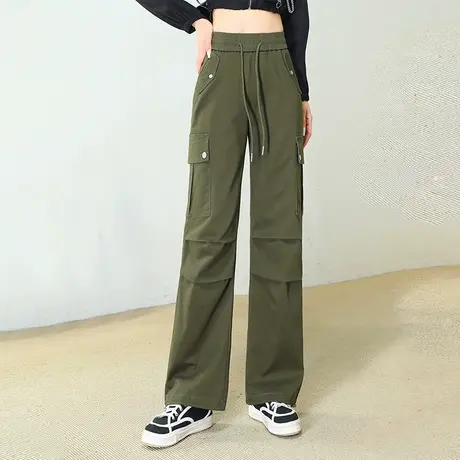 韩版工装裤女秋季2023新款松紧高腰宽松直筒休闲登山裤阔腿裤长裤商品大图