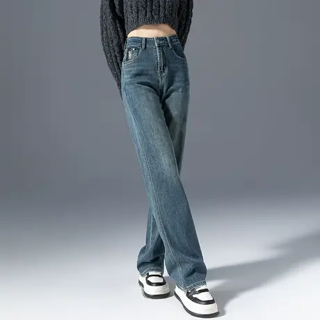 高腰窄版直筒牛仔裤女2023新款秋季显瘦裤子宽松烟筒裤拖地阔腿裤商品大图