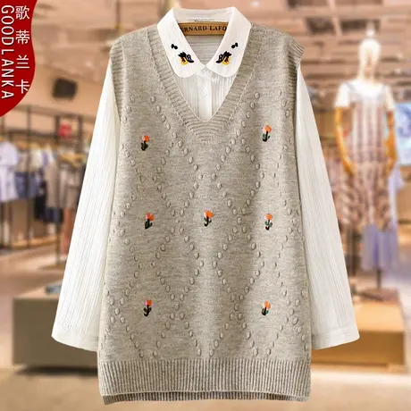 加肥加大码中年人马夹女新款宽松洋气妈妈装V领百搭套头毛衣马甲商品大图