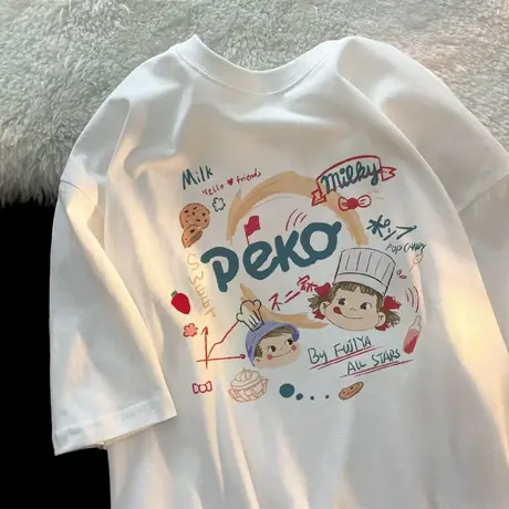 欧货白色短袖t恤女纯棉2023年新款宽松显瘦圆领ins潮内搭打底上衣图片