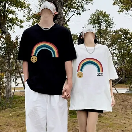 情侣装短袖t恤女夏季oversize美式复古圆领宽松港味chic半袖上衣图片