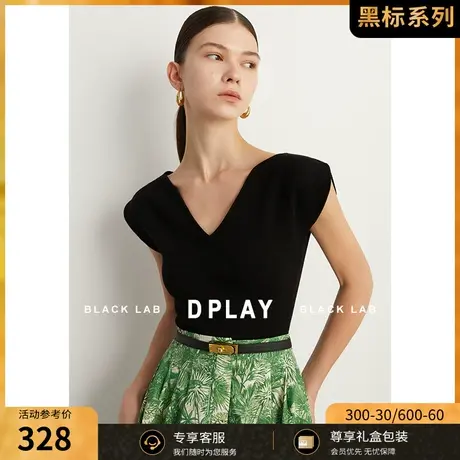DPLAY2023黑标夏新小众设计感黑色海鸥领开衩包肩袖针织小衫上衣图片