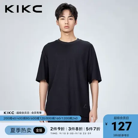 kikc男t恤短袖2023春夏新款商场同款宽松休闲竖纹针织休闲黑色T恤图片