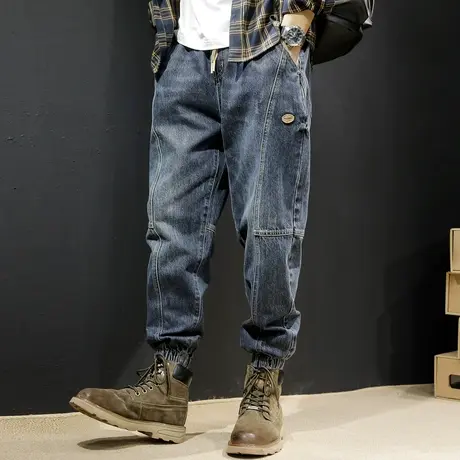 牛仔裤男秋季男裤宽松大码束脚哈伦裤子男士秋冬2023新款男款复古图片