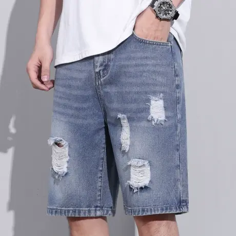 夏款痞帅破洞五分牛仔男装小短裤子男士乞丐夏季潮牌中裤休闲薄款图片