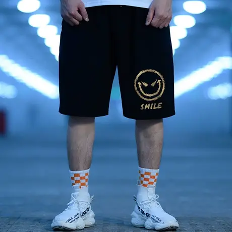 胖子五分裤潮牌嘻哈加肥加大码男宽松篮球裤运动裤短裤男潮流中裤商品大图