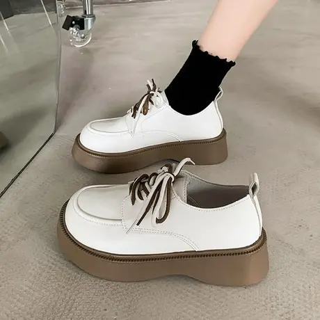 英伦风小皮鞋女春秋2023新款百搭厚底松糕系带圆头日系jk玛丽珍鞋商品大图