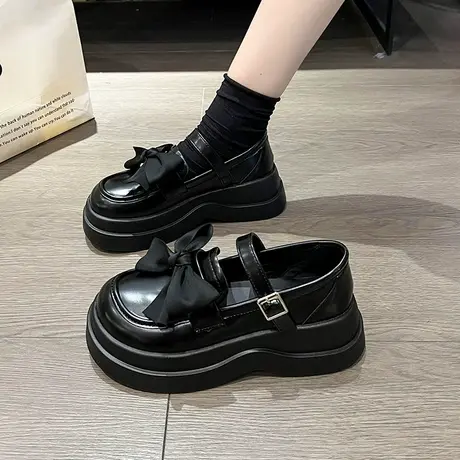 玛丽珍鞋女松糕厚底夏季2023年新款黑色单鞋温柔蝴蝶结法式小皮鞋商品大图