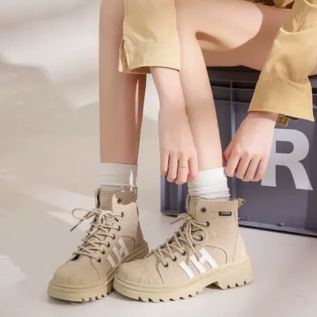 时装靴女2023爆款夏季厚底小个子内增高英伦风ins潮高帮马丁靴图片