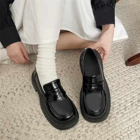 粗跟漆皮小皮鞋女2024年春秋季新款一脚蹬防滑单鞋配裙子jk乐福鞋商品大图