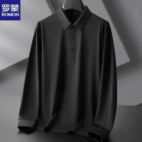 罗蒙大码冰丝POLO衫男春夏薄款加肥加大无痕翻领商务休闲长袖t恤商品大图