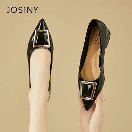 Josiny/卓诗尼真皮单鞋女2024新款春季爆款一脚蹬孕妇黑色小皮鞋商品大图