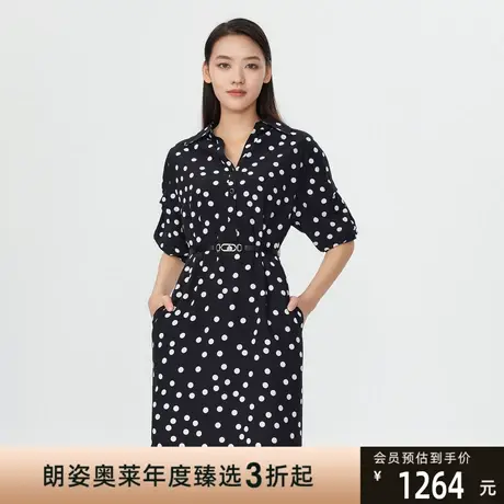 朗姿 春秋简约波点衬衫裙子五分袖中长裙连衣裙线下商场同款商品大图
