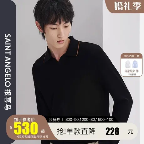 报喜鸟2023春季新款男商务休闲长袖POLO衫棉翻领宽松黑色T恤衫男图片
