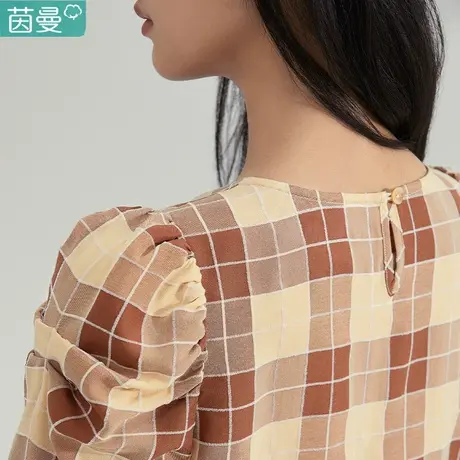 茵曼旗舰店格子衬衫小清新复古法式女款衬衣小上衣长袖2023初春商品大图