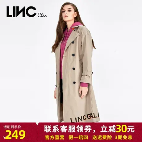 LINC金羽杰风衣女2023秋季新款大翻领字母印花外套女款简约时尚商品大图