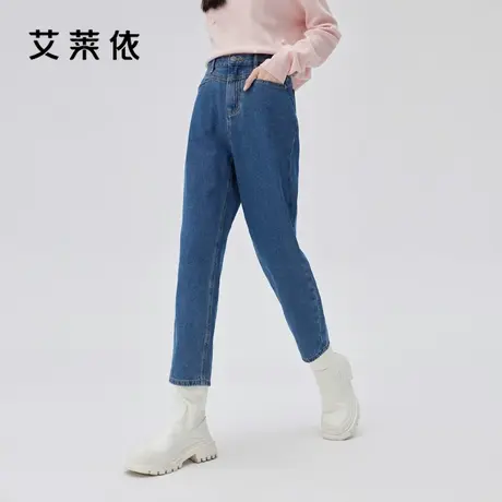 艾莱依牛仔裤女2022春秋新款高腰显瘦直筒九分裤时尚复古休闲裤子图片