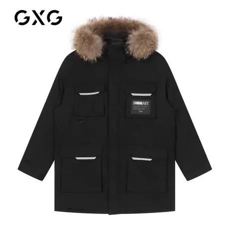 【特价】GXG男装 冬季黑色毛领加厚工装长款羽绒服GY111610G图片